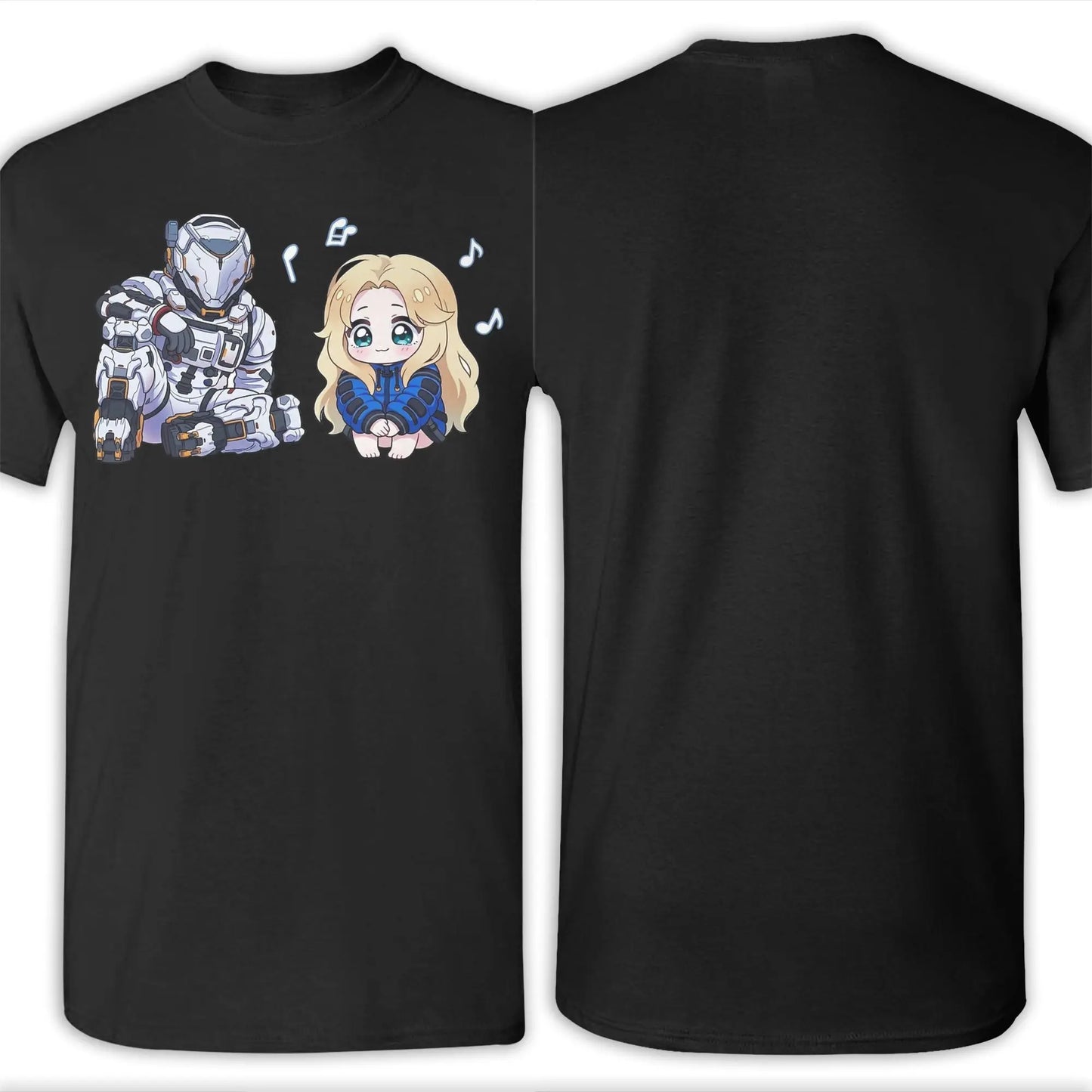 PRAGMATA Kawaii Black T-Shirt Hugh & Diana Sitting
