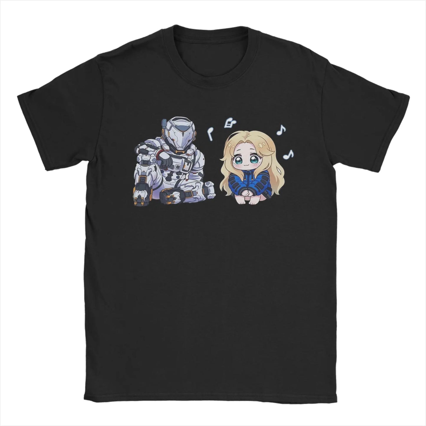 PRAGMATA Kawaii Black T-Shirt Hugh & Diana Sitting
