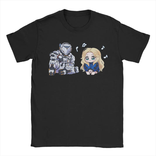 PRAGMATA Kawaii Black T-Shirt Hugh & Diana Sitting