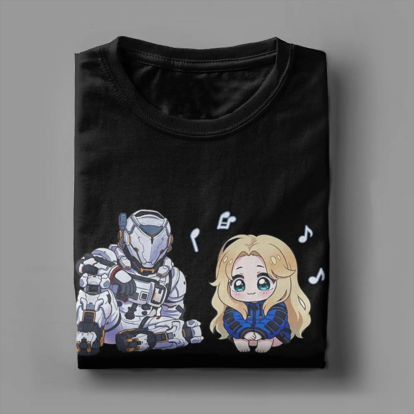 PRAGMATA Kawaii Black T-Shirt Hugh & Diana Sitting