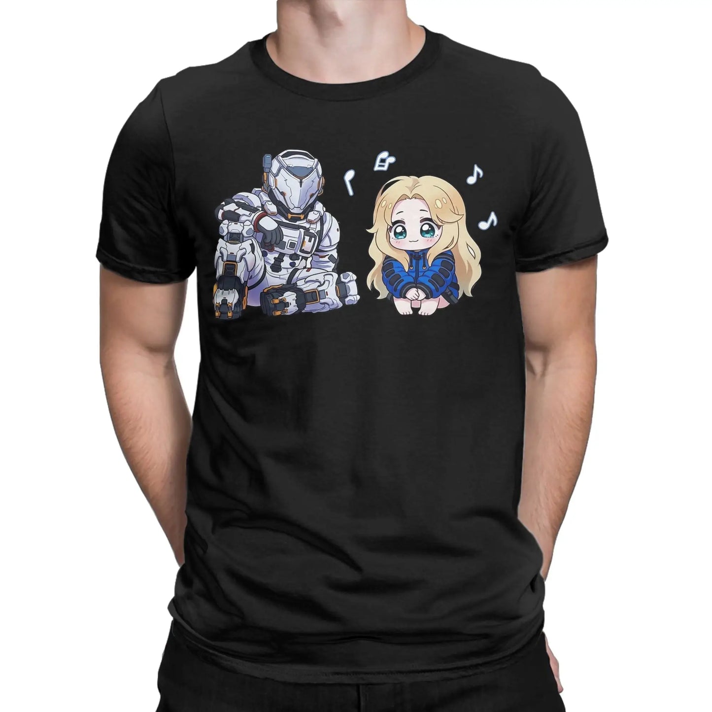 PRAGMATA Kawaii Black T-Shirt Hugh & Diana Sitting