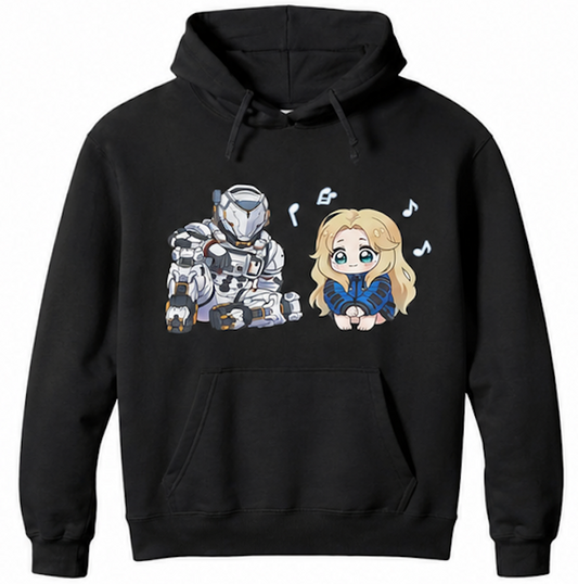 PRAGMATA Black Hoodie – Hugh & Diana Sitting Singing